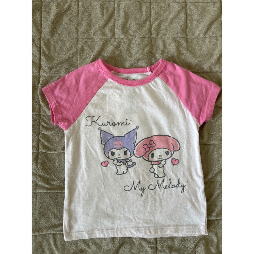 Sanrio Kuromi My Melody Raglan T-Shirt Kids Size 9/10 Pink White Hybrid Apparel